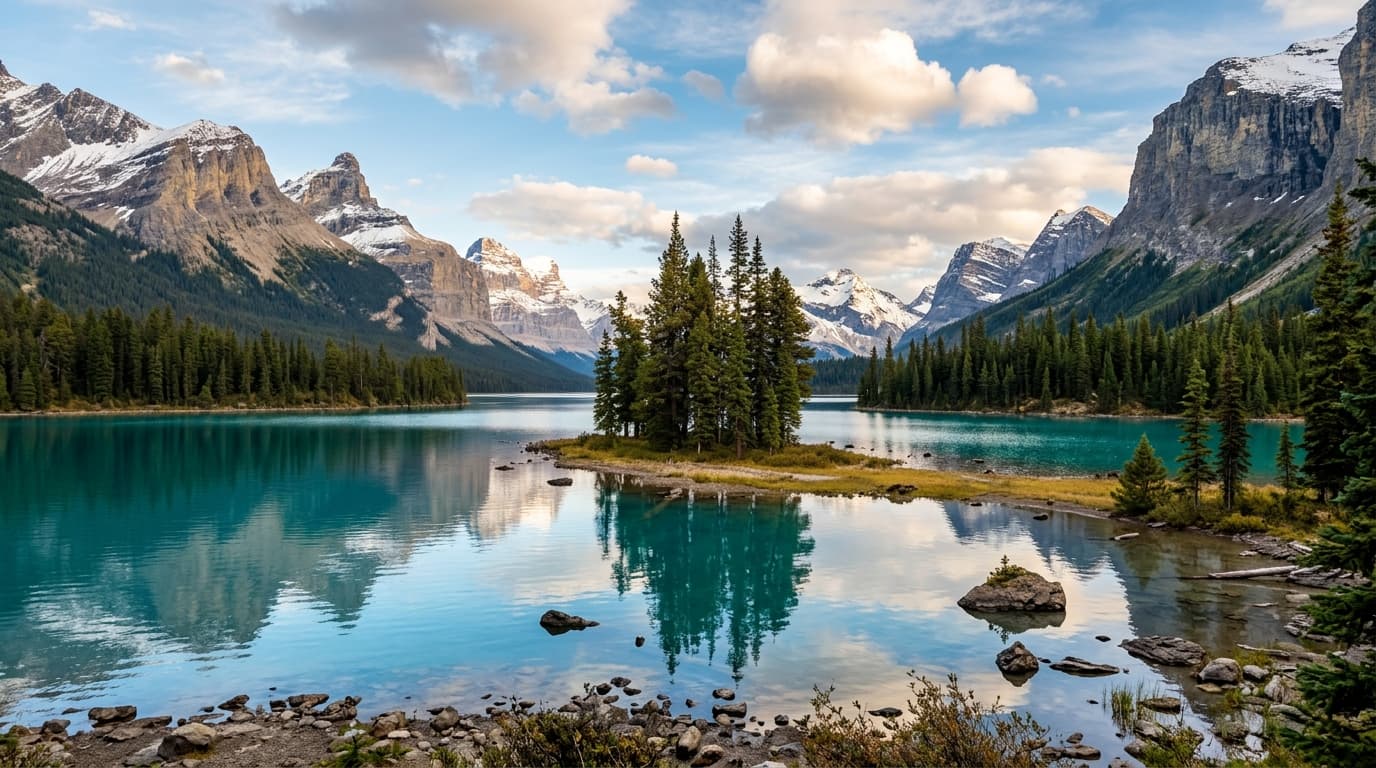 Spirit Island and Maligne Lake in Jasper National Park, Alberta